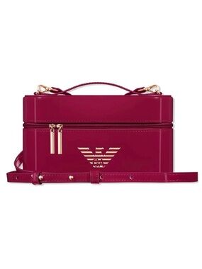 Emporio Armani Burgundy Box-Style Mini Crossbody with Gold Hardware